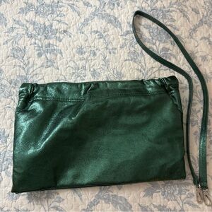 zara Green Metalic Clutch - attachable strap
